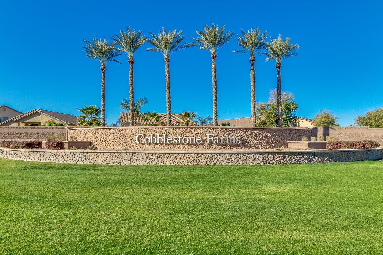 Cobblestone Farms community entrance monument in Maricopa, Arizona